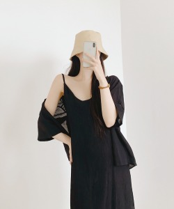 [MADE]투피스 세트 시스루 얇은 셔츠 블라우스 + 여름 뷔스티에 민소매 롱 원피스  드레스 휴양지룩 SET